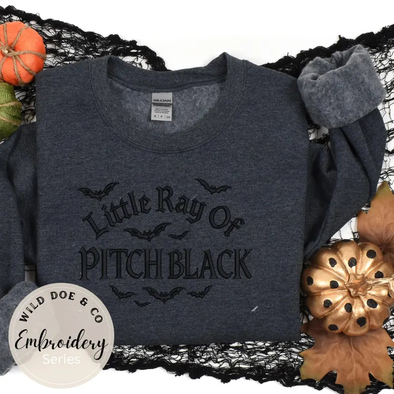 Embroidered Sweatshirt - Little Ray of Pitch Black & bats
