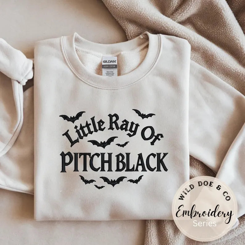 Embroidered Sweatshirt - Little Ray of Pitch Black & bats