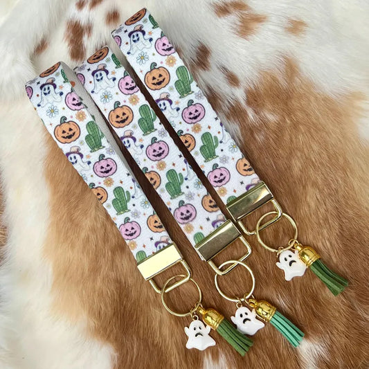 Gift - Wristlet Key Chain Howdy Boo ghost with charm tassel