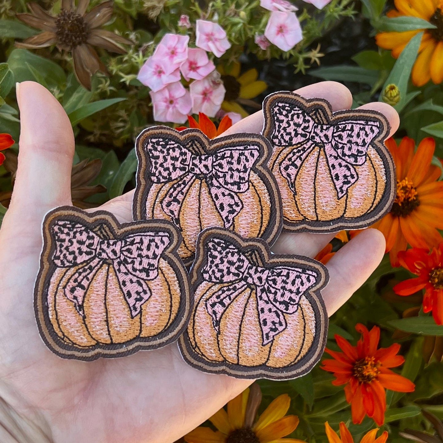 Embroidered Patches -  Burnt Orange and Salmon Leopard bow