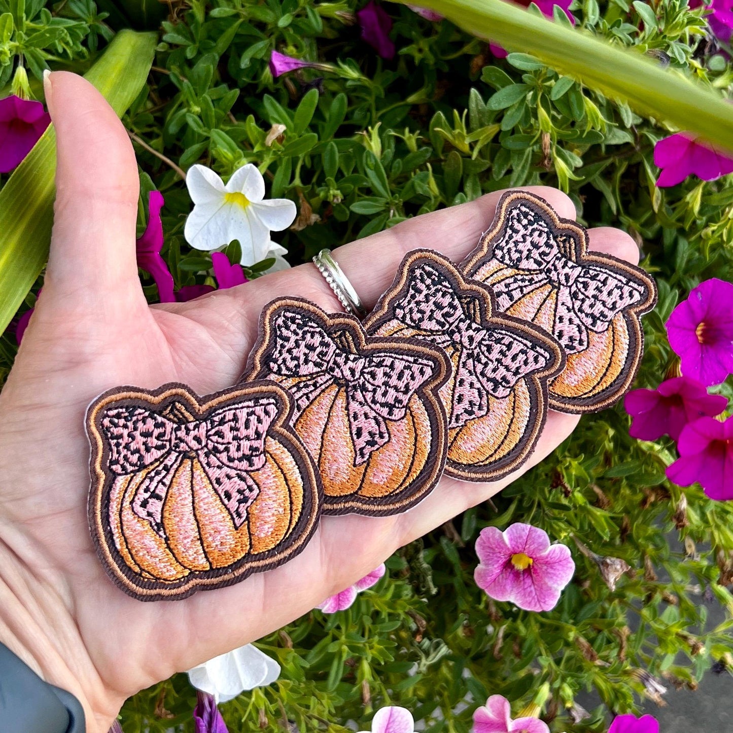 Embroidered Patches -  Burnt Orange and Salmon Leopard bow
