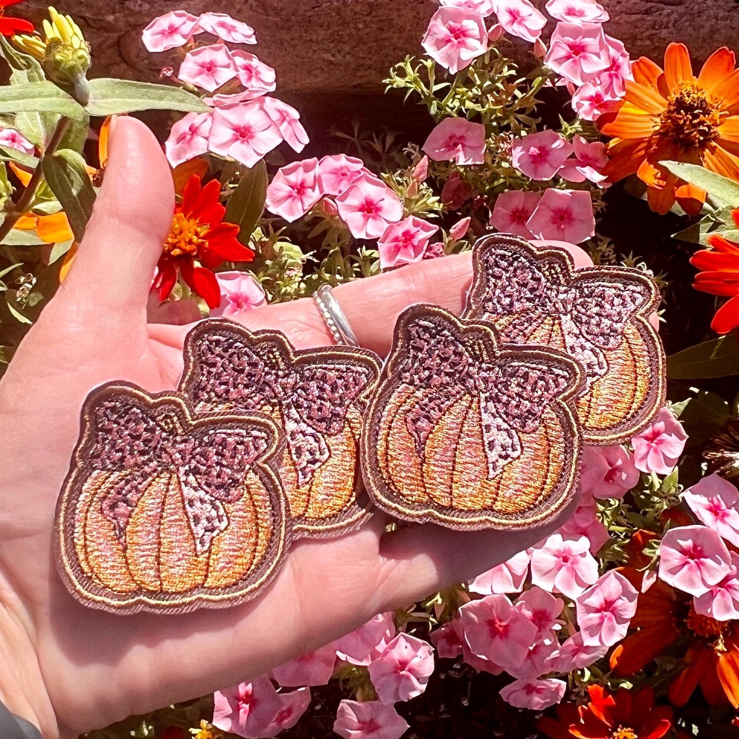 Embroidered Patches -  Burnt Orange and Salmon Leopard bow