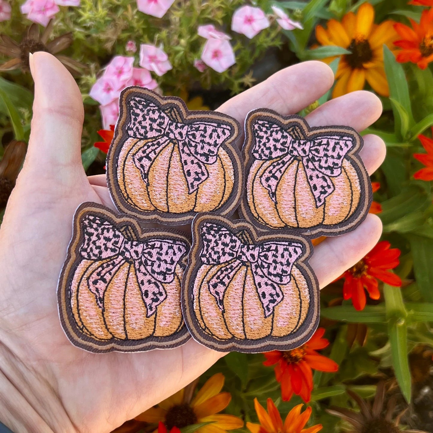 Embroidered Patches -  Burnt Orange and Salmon Leopard bow