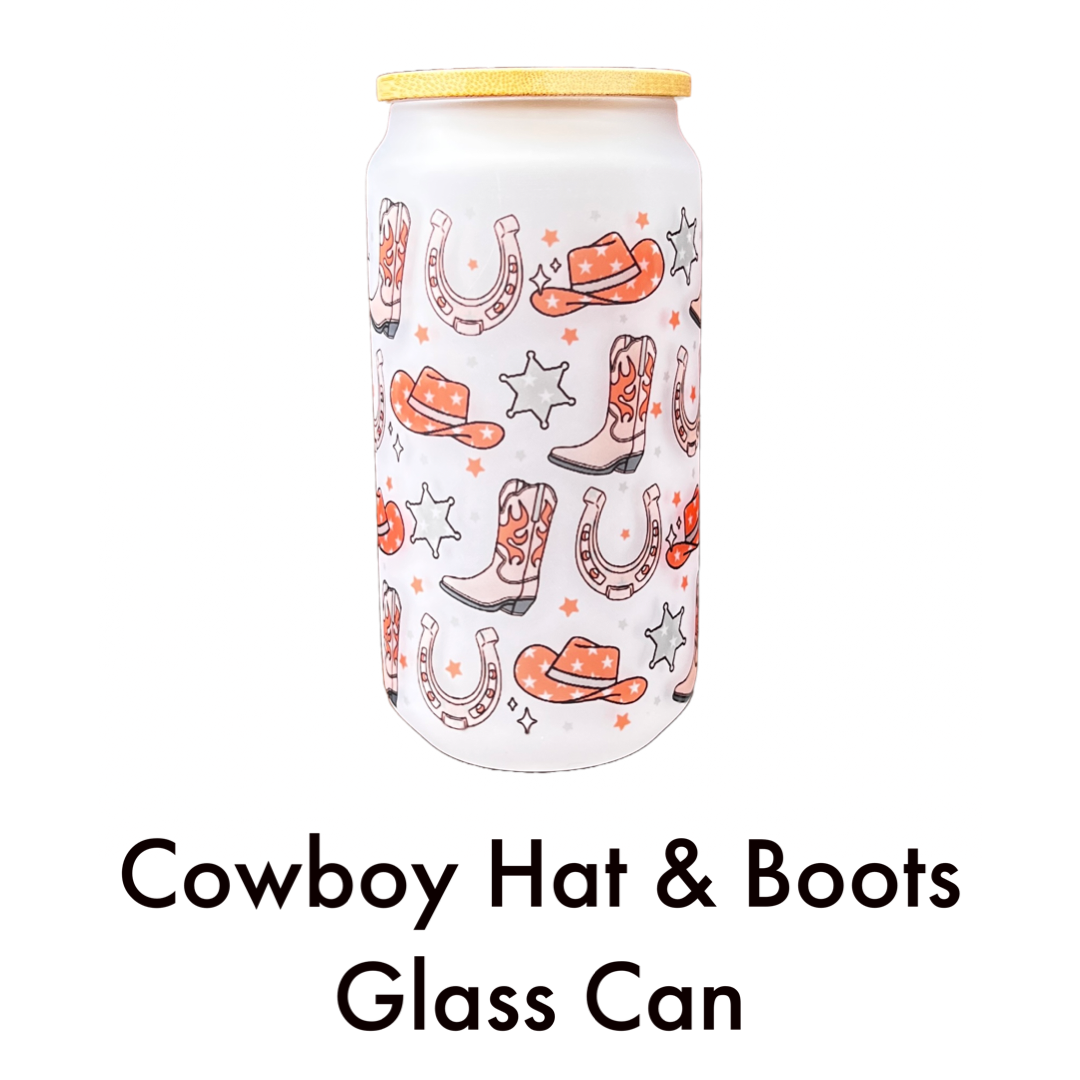 Glass Can- Cowboy Hat & Boots