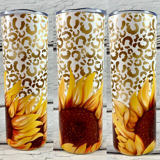 Tumbler 20 oz skinny - Leopard and Sunflower