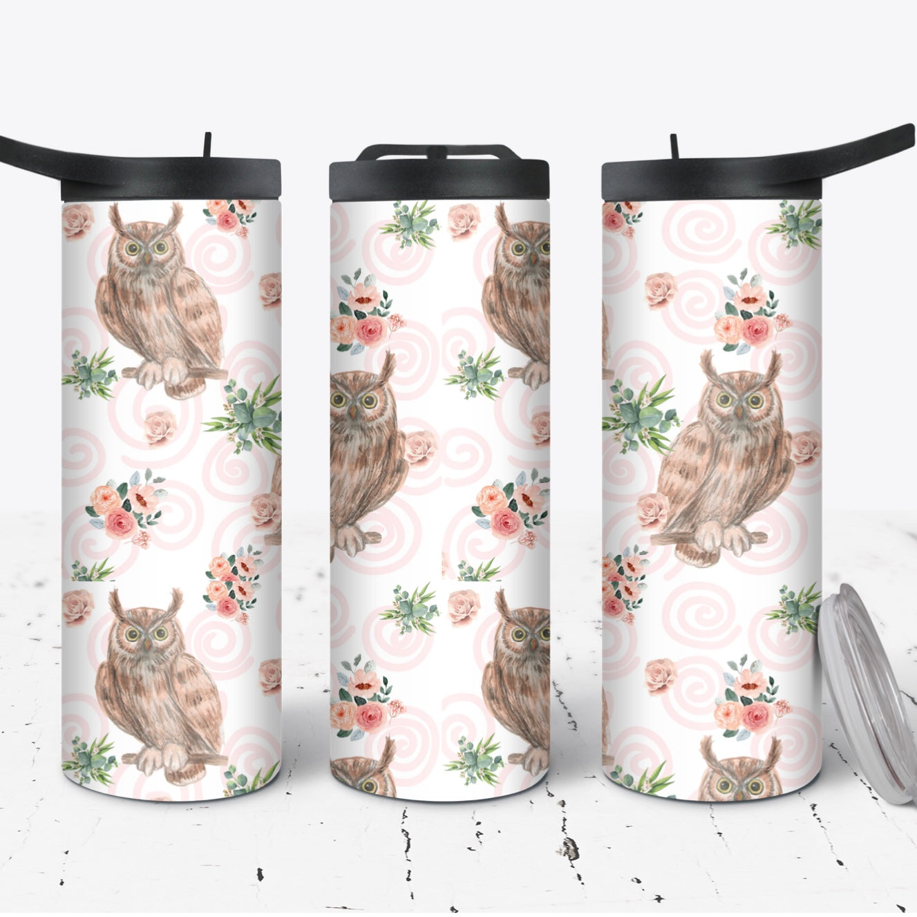 Hydration Bottle 25oz Duo Skinny Tumbler- Sweet Owl