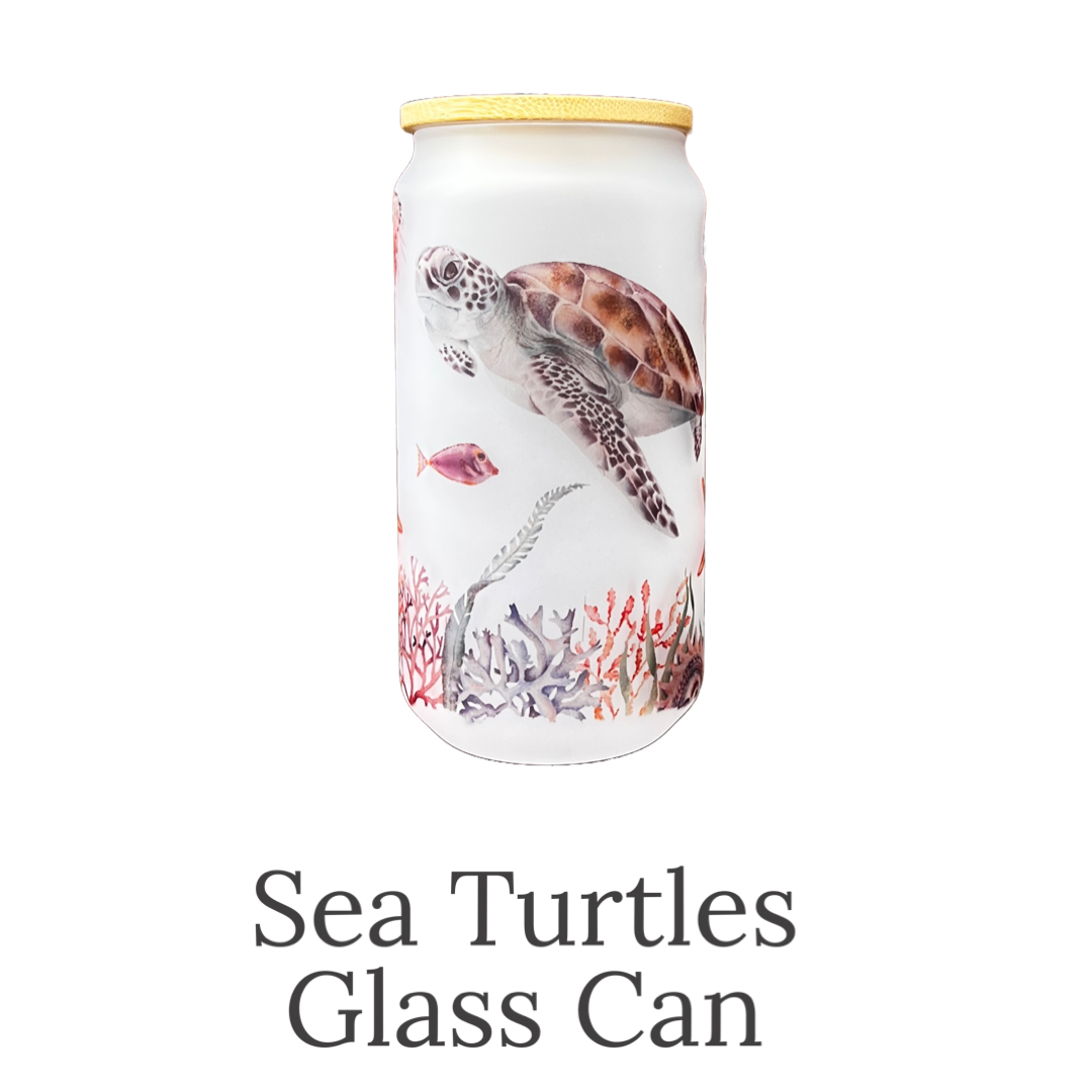 Glass Can- Sea Turtles