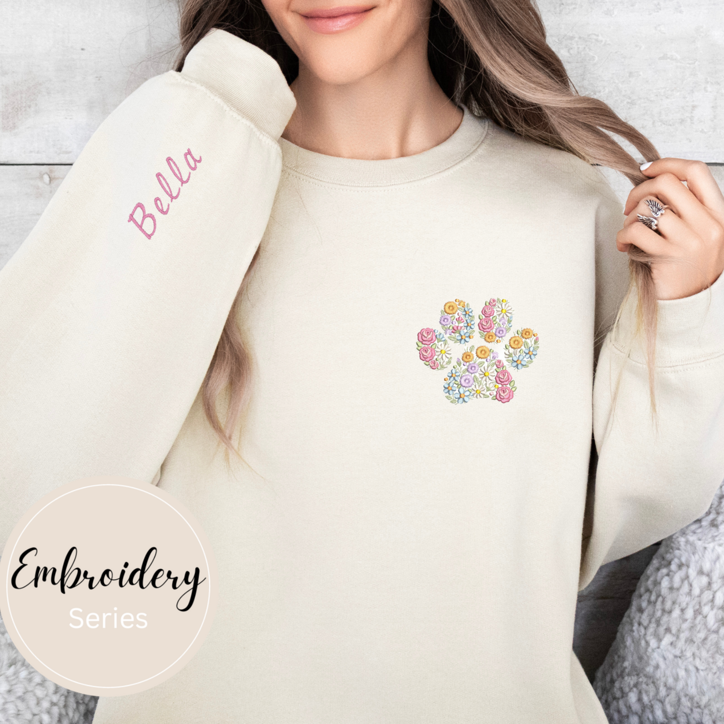 Embroidered Sweatshirt - Floral Dog Paw