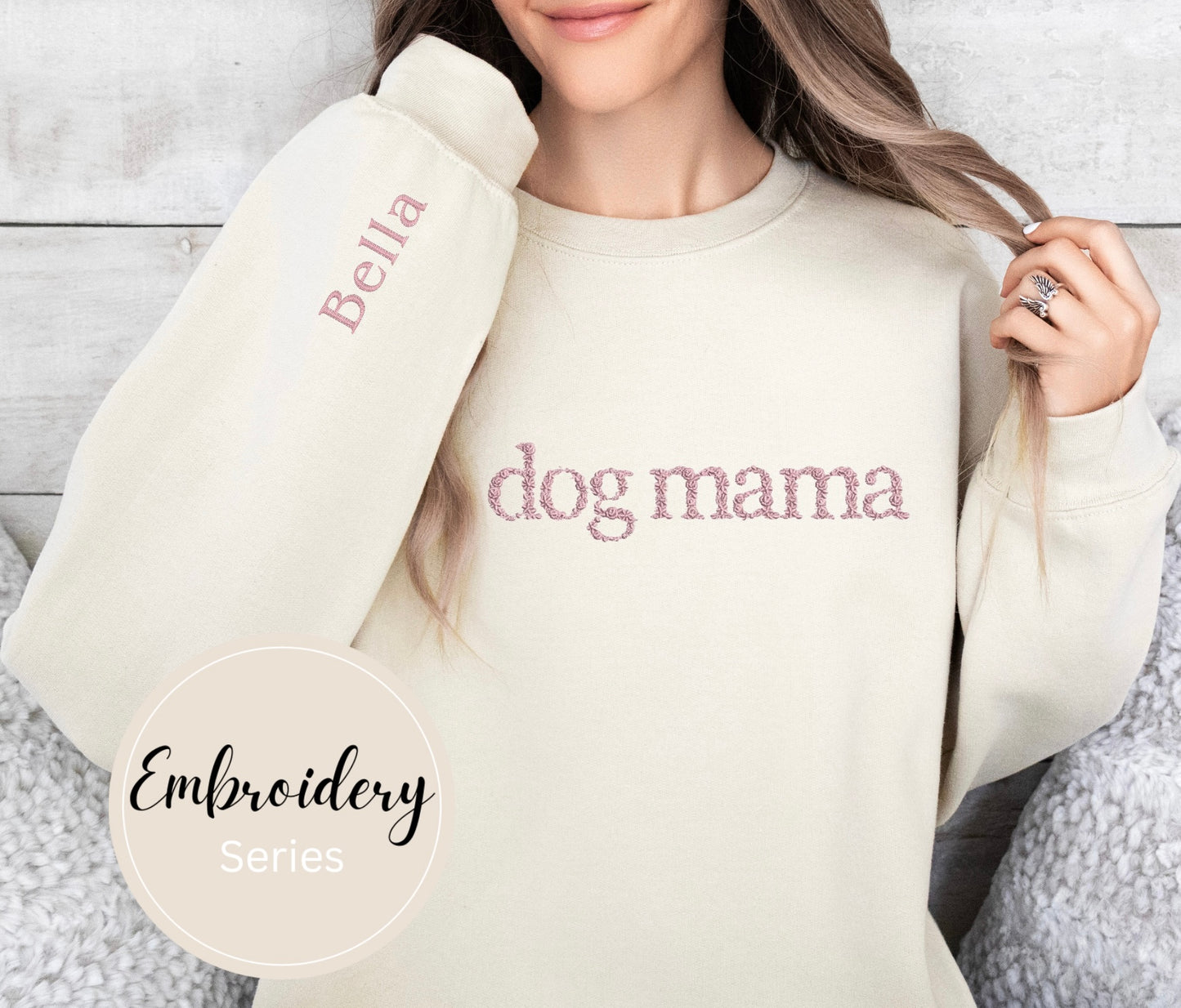 Embroidered Sweatshirt - Floral Dog mama