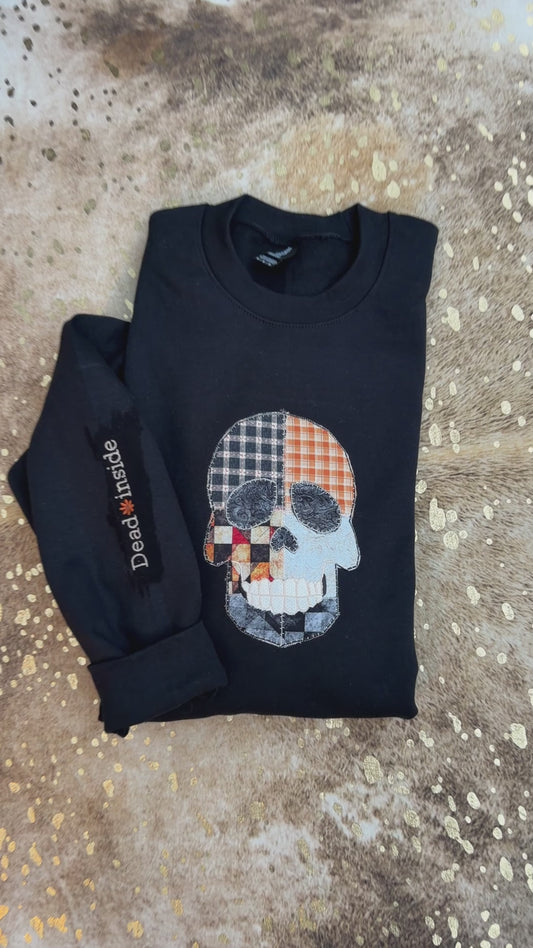 Embroidered Sweatshirt -appliqué Skull dead inside