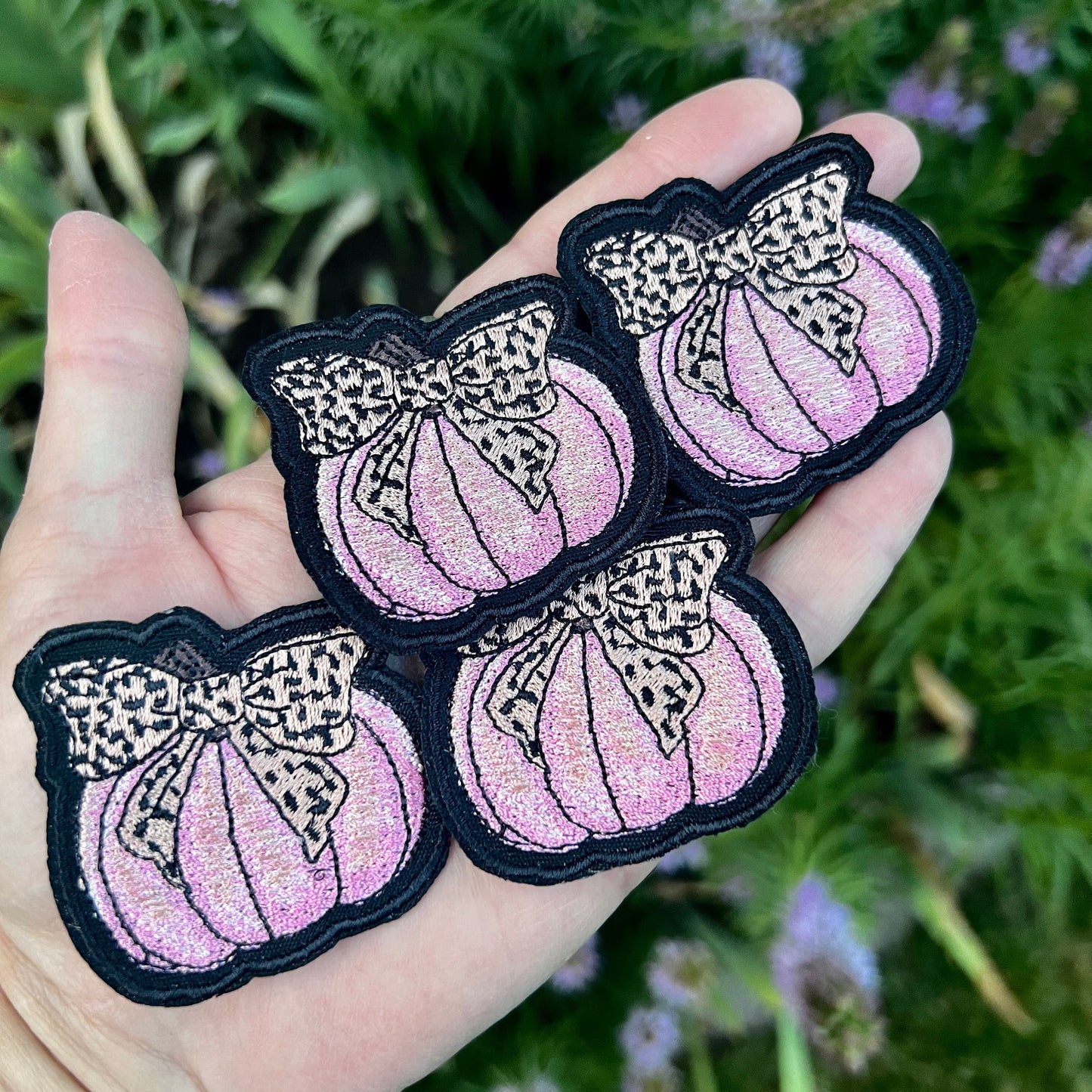 Embroidered Patches - Black and Pink Leopard bow pumpkin