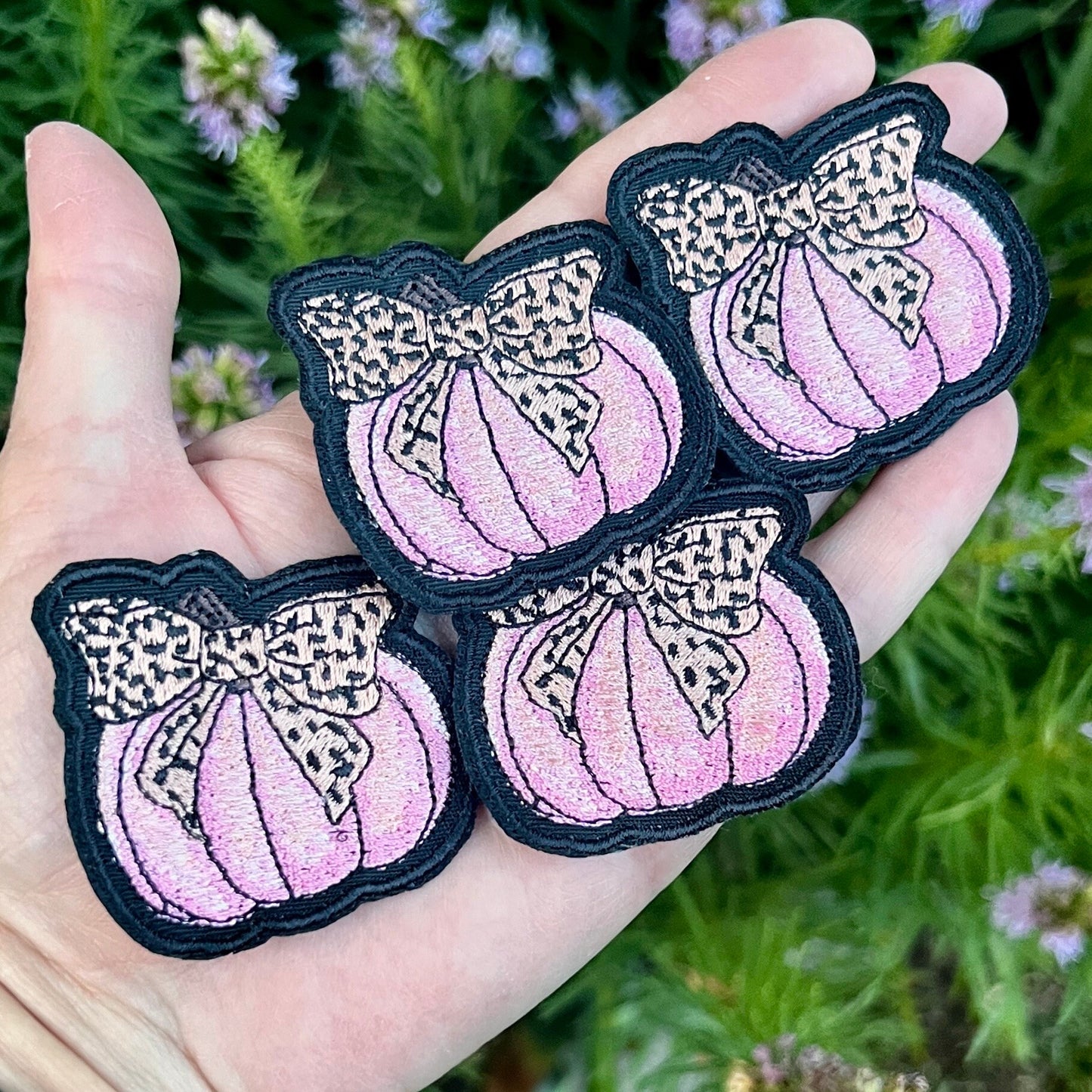 Embroidered Patches - Black and Pink Leopard bow pumpkin