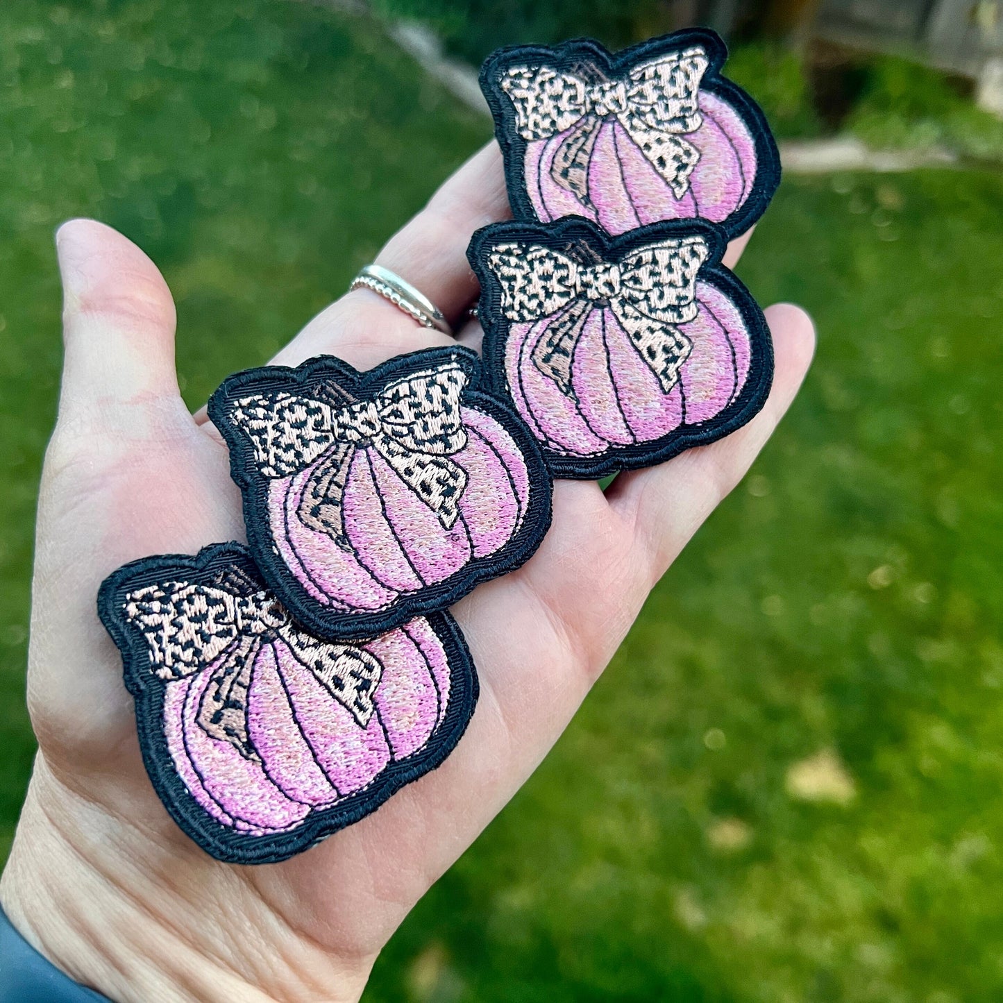 Embroidered Patches - Black and Pink Leopard bow pumpkin