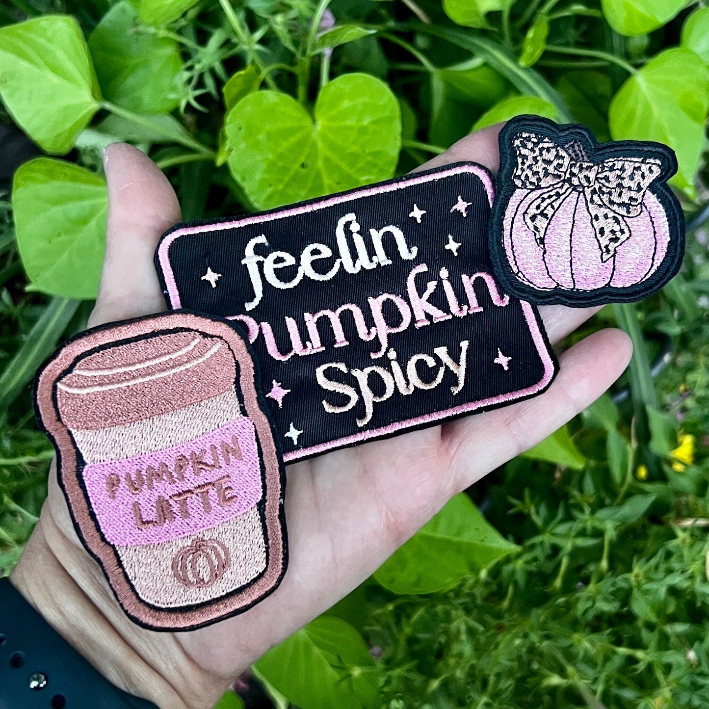Embroidered Patches - Black and Pink Leopard bow pumpkin