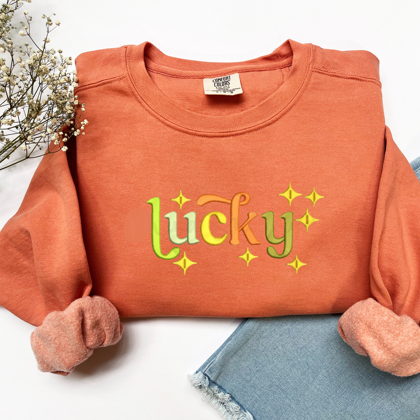 Embroidered Sweatshirt - Retro Lucky