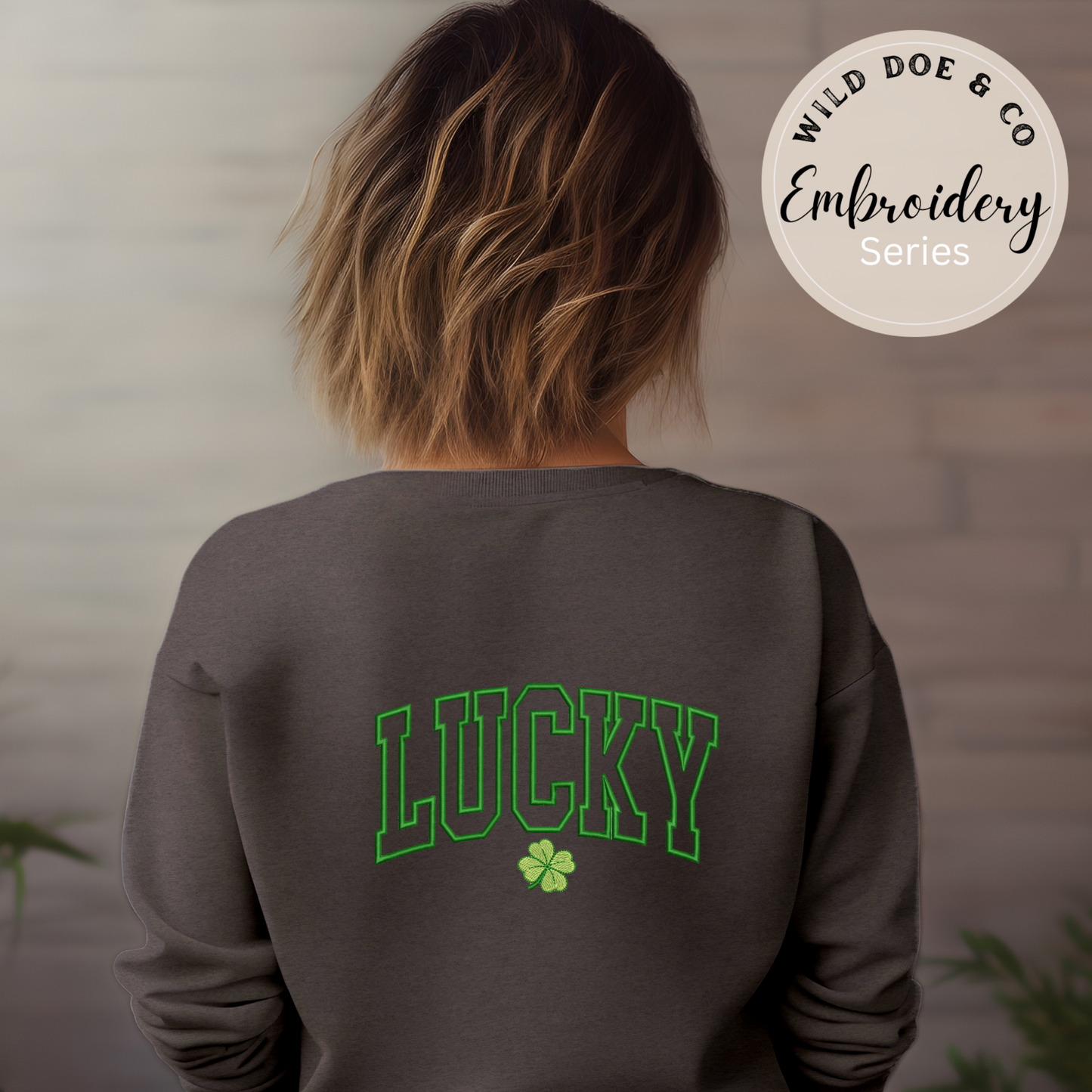 Embroidered Sweatshirt - Ghost lucky U