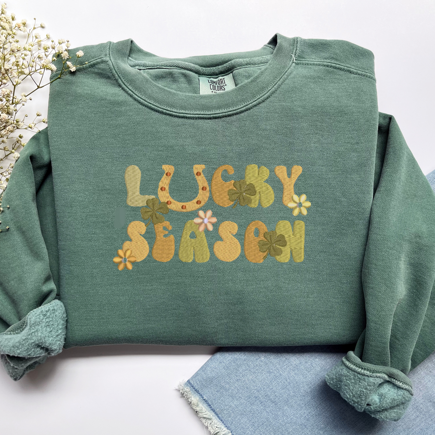 Embroidered Sweatshirt - Retro Lucky Season