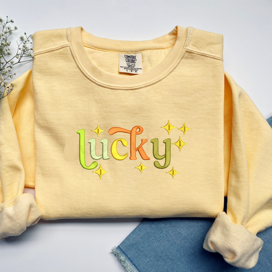 Embroidered Sweatshirt - Retro Lucky