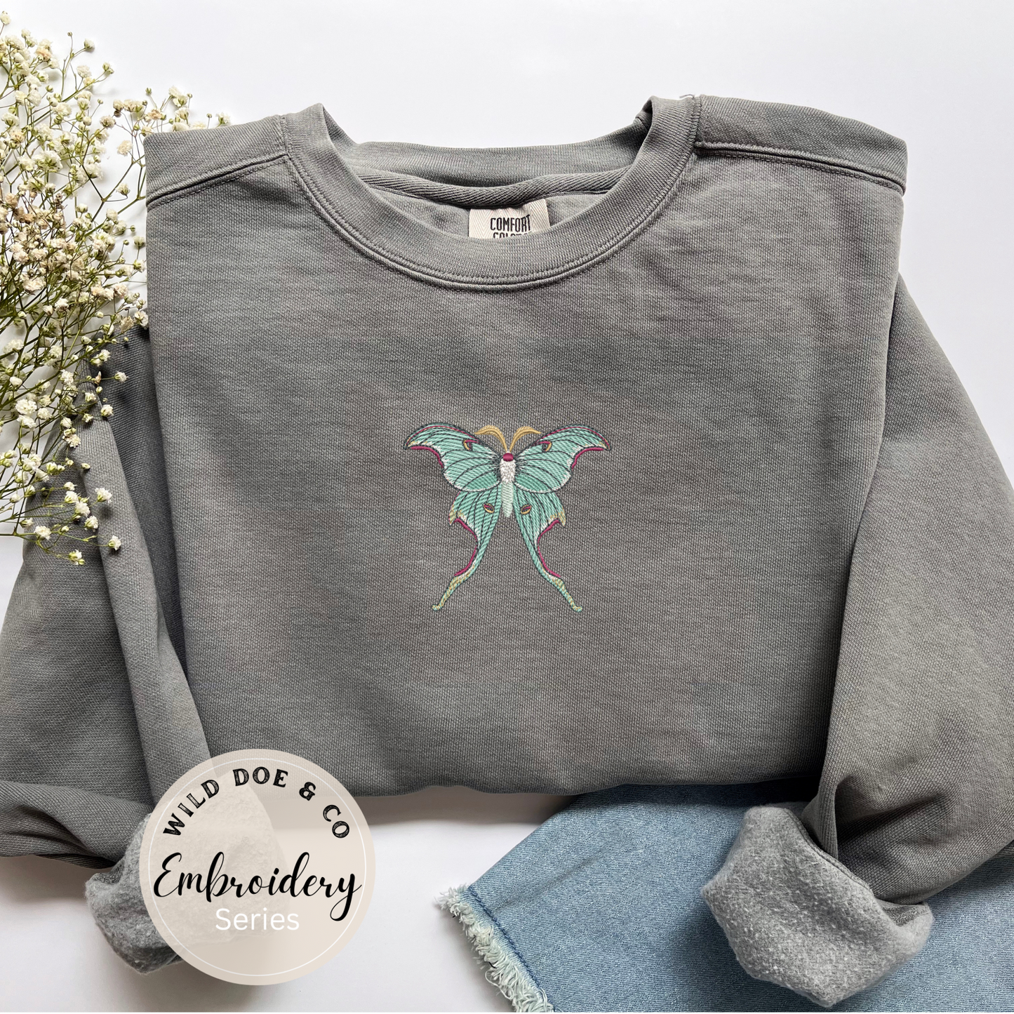 Embroidered Sweatshirt - Luna Moth