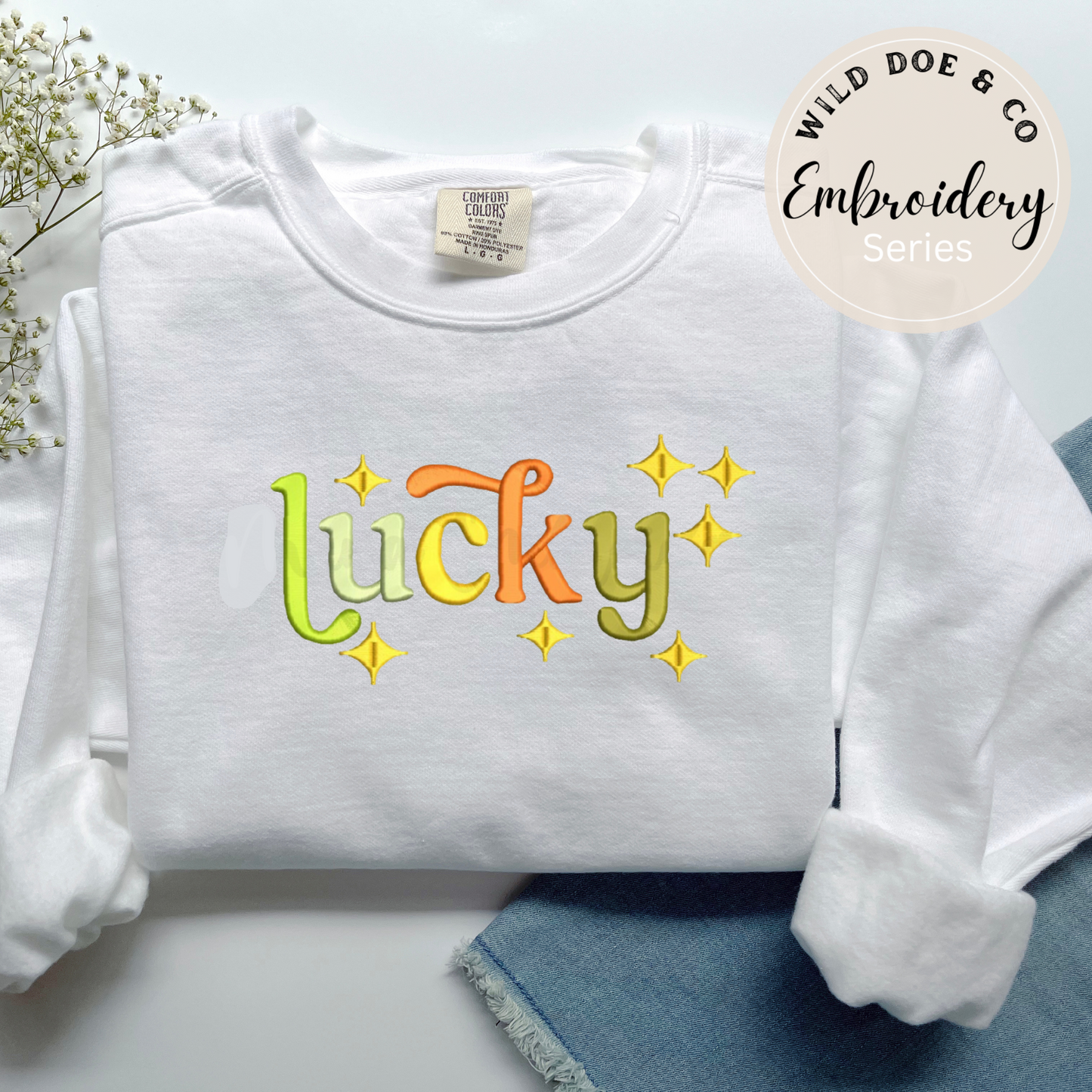 Embroidered Sweatshirt - Retro Lucky