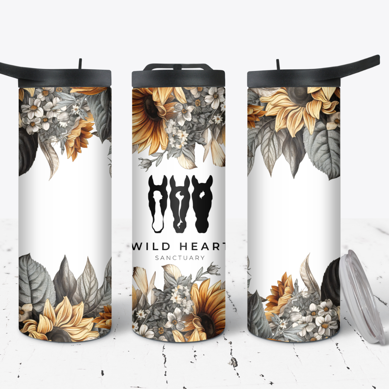 Hydration Duo Bottle 25oz Duo Skinny Tumbler- Wild Heart Sanctuary Sunflowers