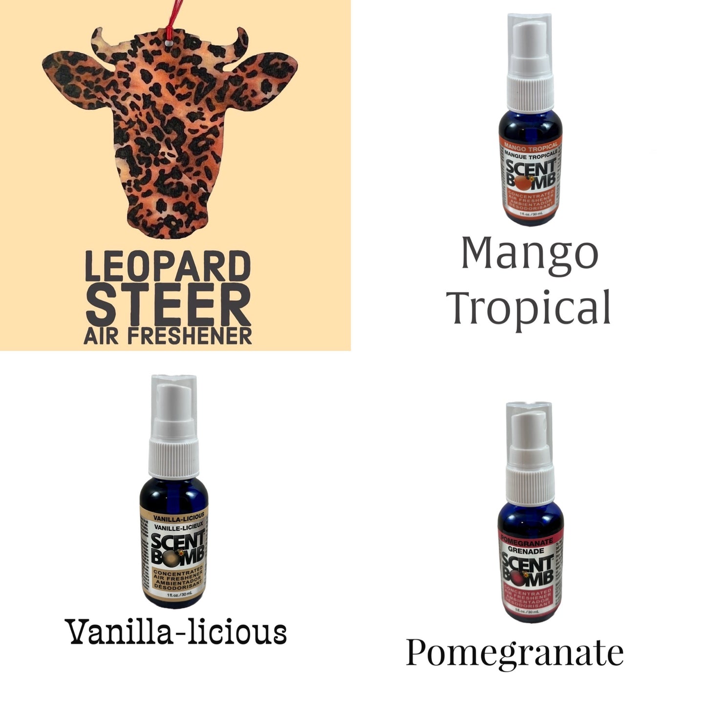 Air freshener Leopard Steer Design and 1 fl oz Scent Bomb