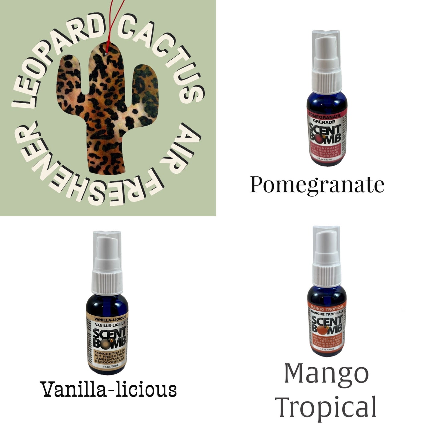 Air freshener Leopard Cactus Design and 1 fl oz Scent Bomb