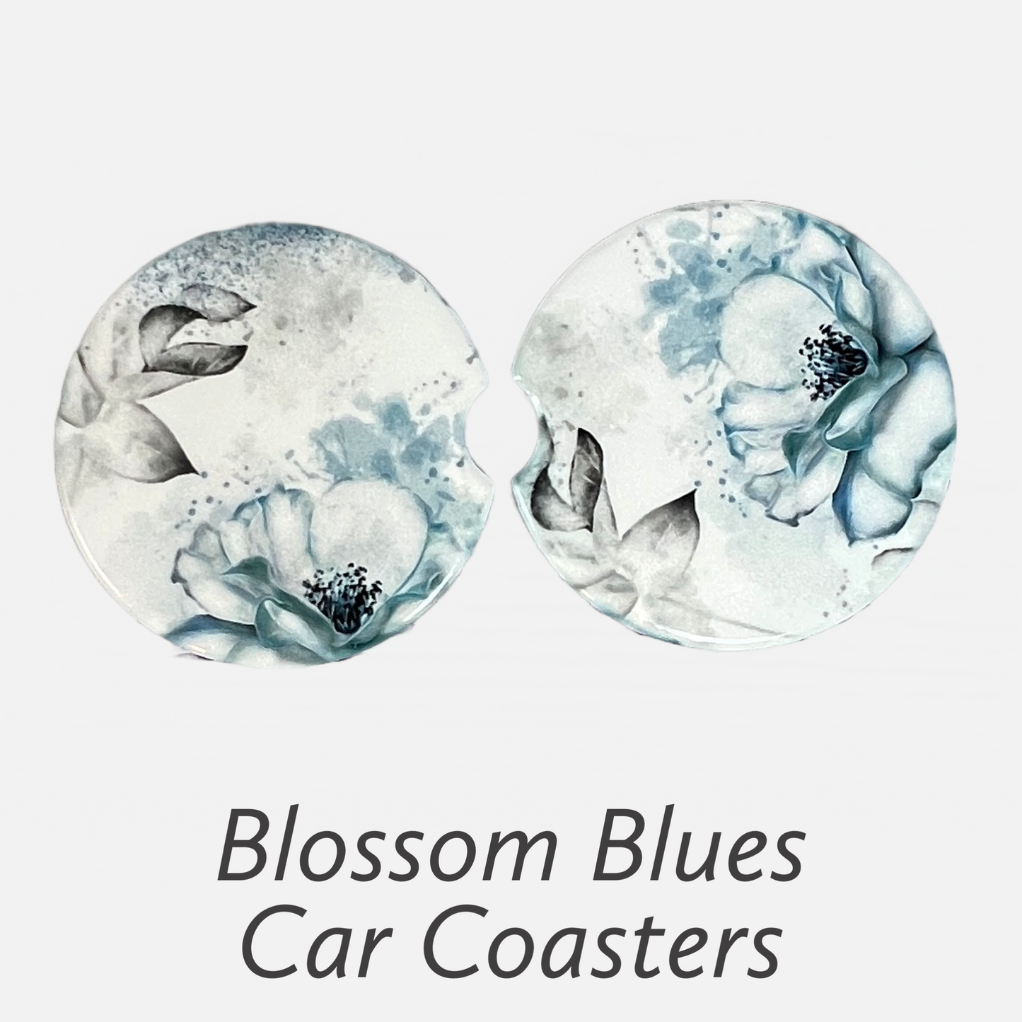 Ceramic car coaster set - Blossom Blues