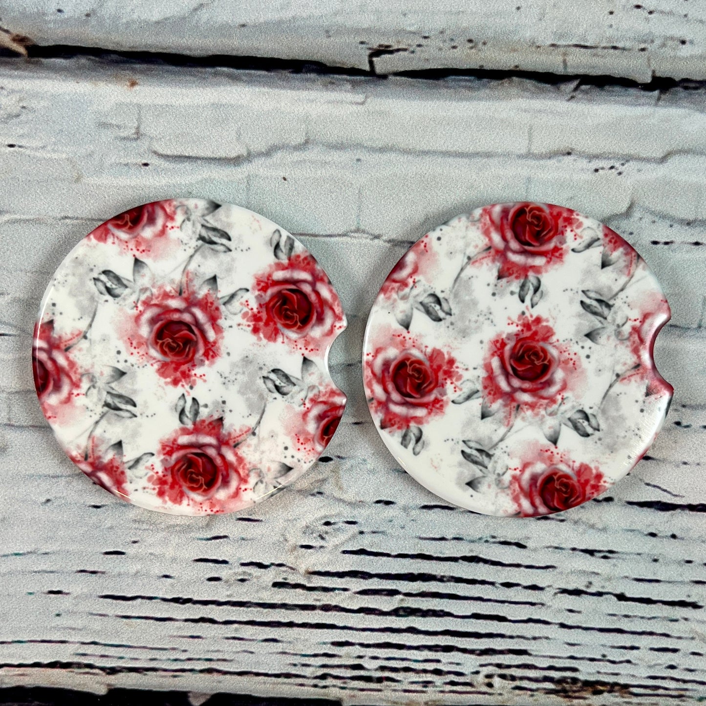 Gift Set - Roses are Red 20 oz Tumbler and a pair of matching ceramic car coasters