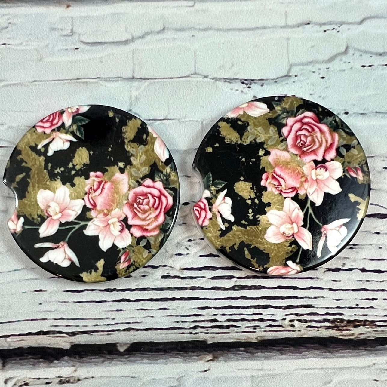 Gift Set - Black Rose Garden Air freshener and ceramic car coasters