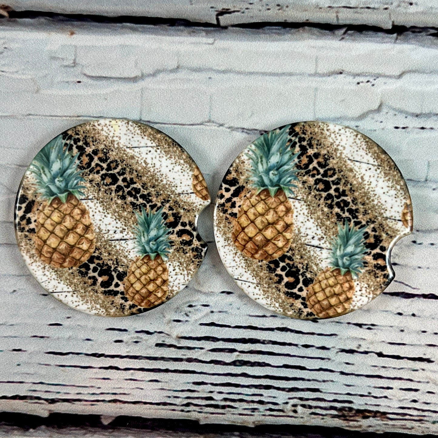 Ceramic car coaster set Leopard Pineapple