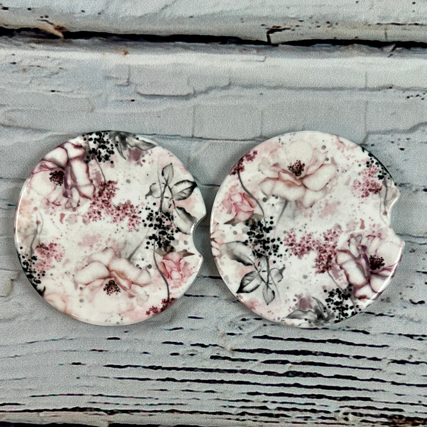 Gift Set - Soft Rose & black Floral Garden Air freshener and ceramic car coasters