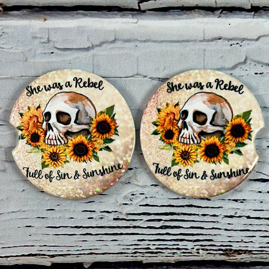 Ceramic car coaster set She was a Rebel full of Sin & sunshine