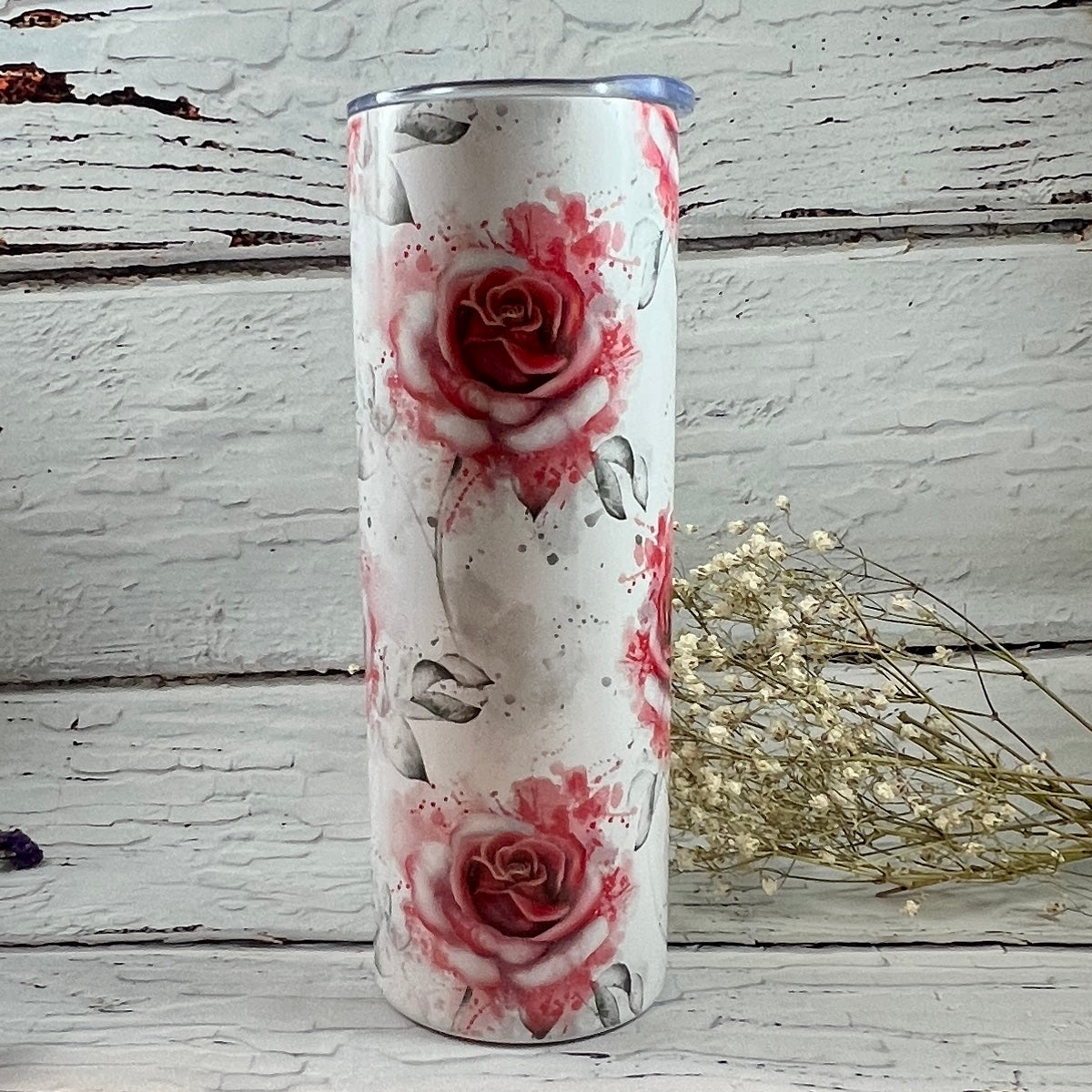 Gift Set - Roses are Red 20 oz Tumbler and a pair of matching ceramic car coasters