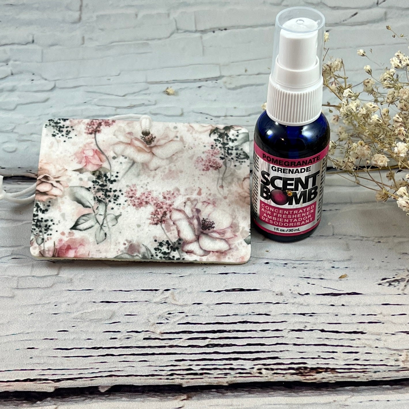 Gift Set - Soft Rose & black Floral Garden Air freshener and ceramic car coasters