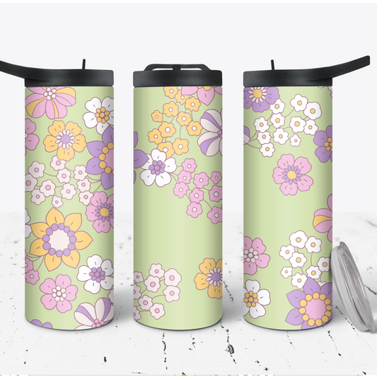 Hydration Bottle 25oz Duo Skinny Tumbler- Retro Spring Green Floral