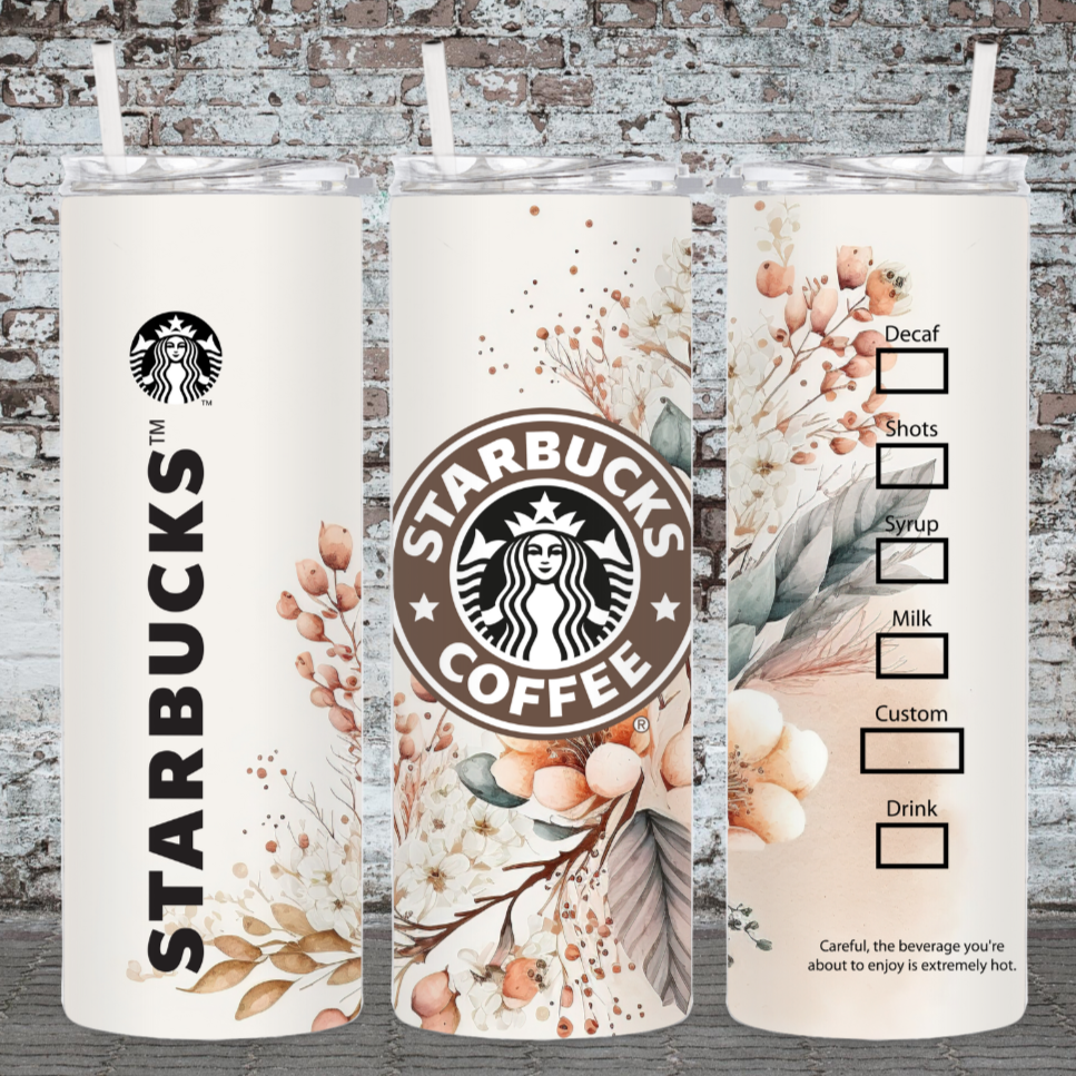 Tumbler 20 oz skinny - Shabby Chic Sand Floral Starbucks