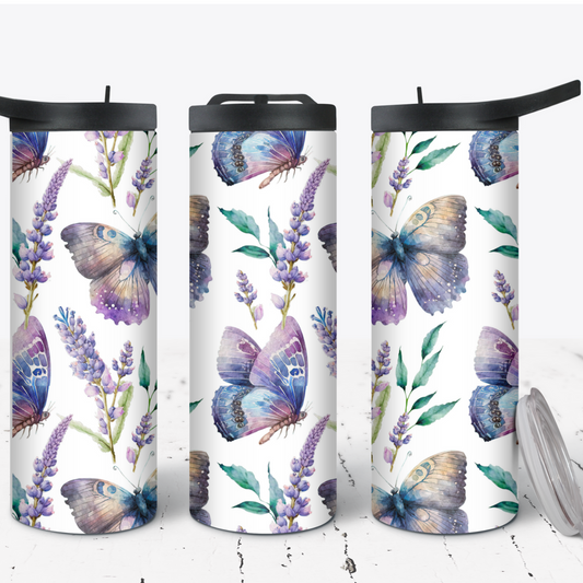 Hydration Duo Bottle 25oz Duo Skinny Tumbler- Butterfly & Lavender