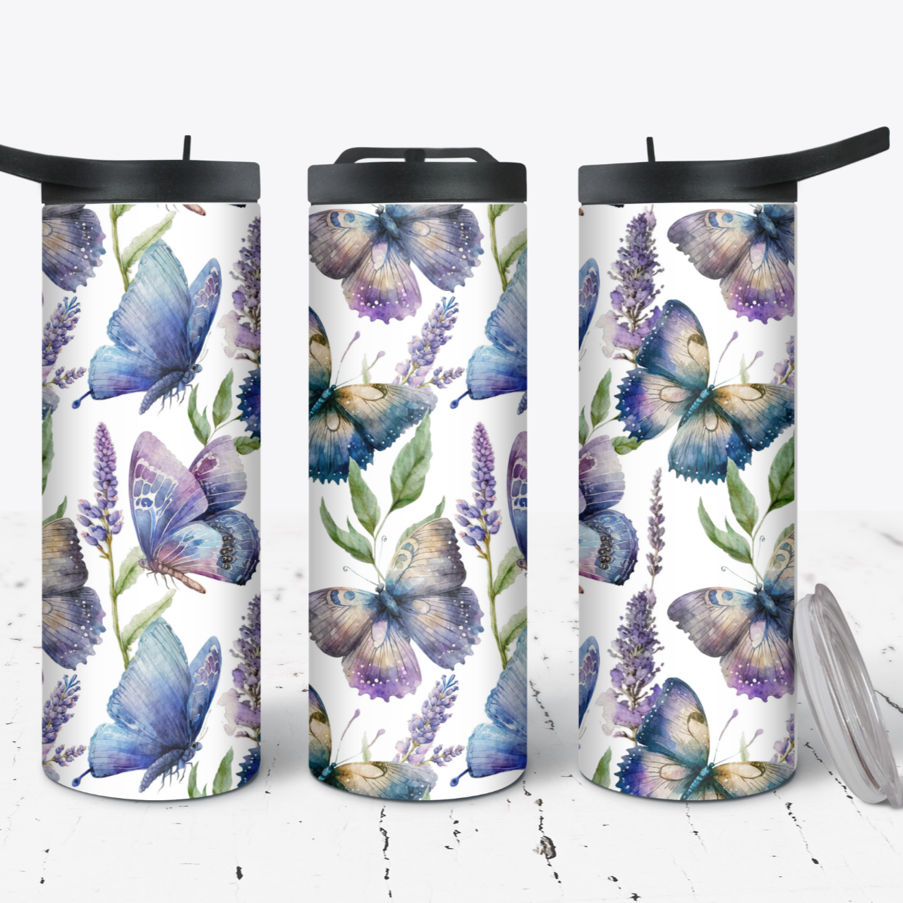 Hydration Duo Bottle 25oz Duo Skinny Tumbler- Butterfly Kisses