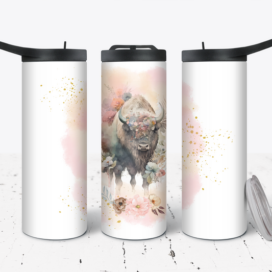 Hydration Duo Bottle 25oz Duo Skinny Tumbler- Floral Buffalo