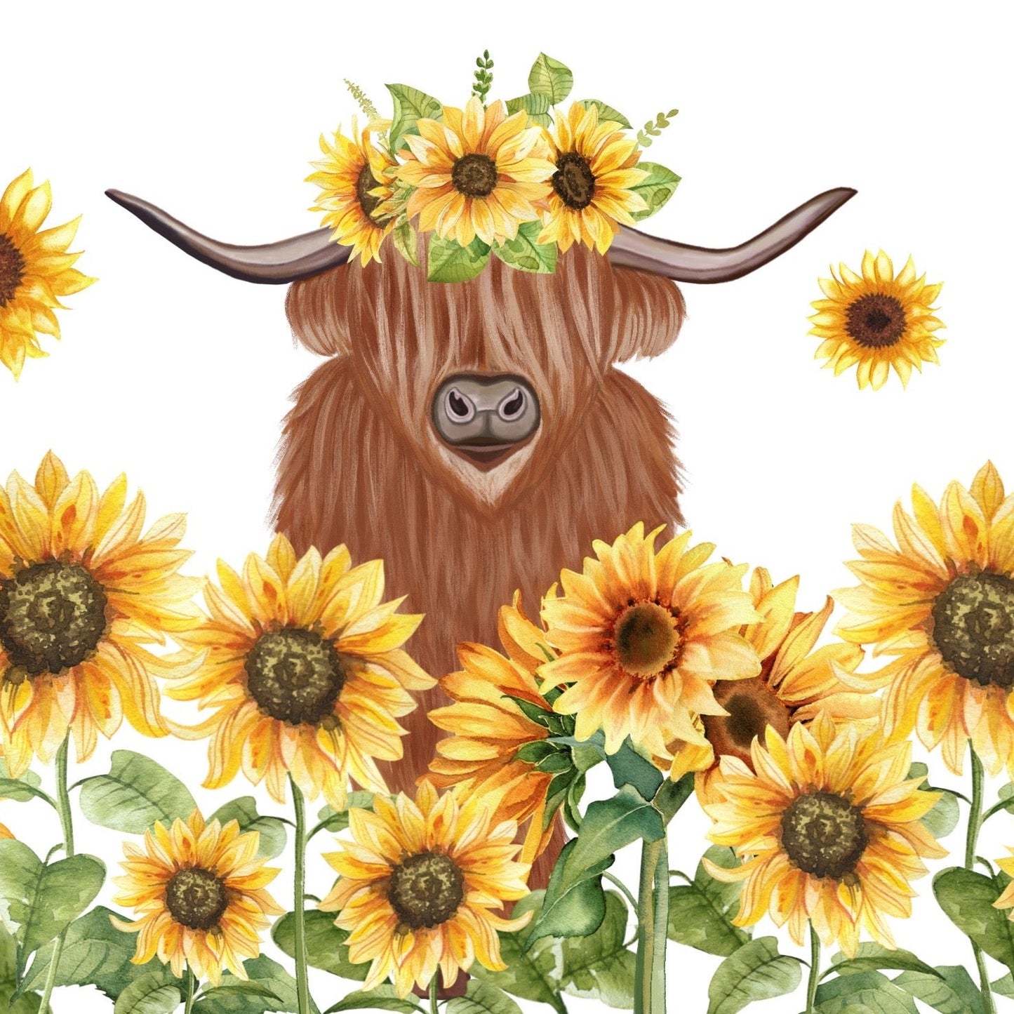 Glass Can- Highlander Cow in Sunflower Garden