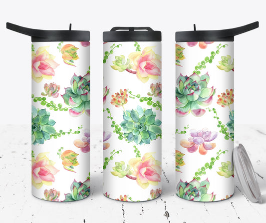 Hydration Bottle 25oz Duo Skinny Tumbler- Watercolor Succulents