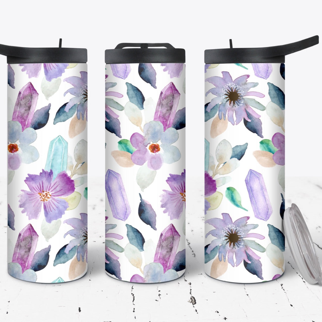 Hydration Bottle 25oz Duo Skinny Tumbler- Watercolor Crystal Floral