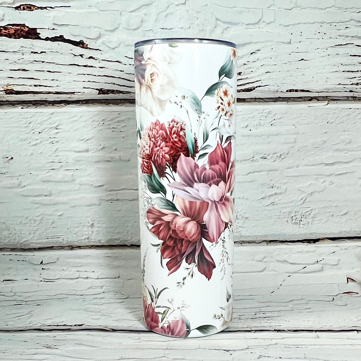 Gift Set - Wildfire Floral  20 oz Tumbler and a pair of matching ceramic car coasters