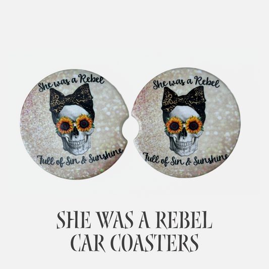 Ceramic car coaster set She is a Rebel