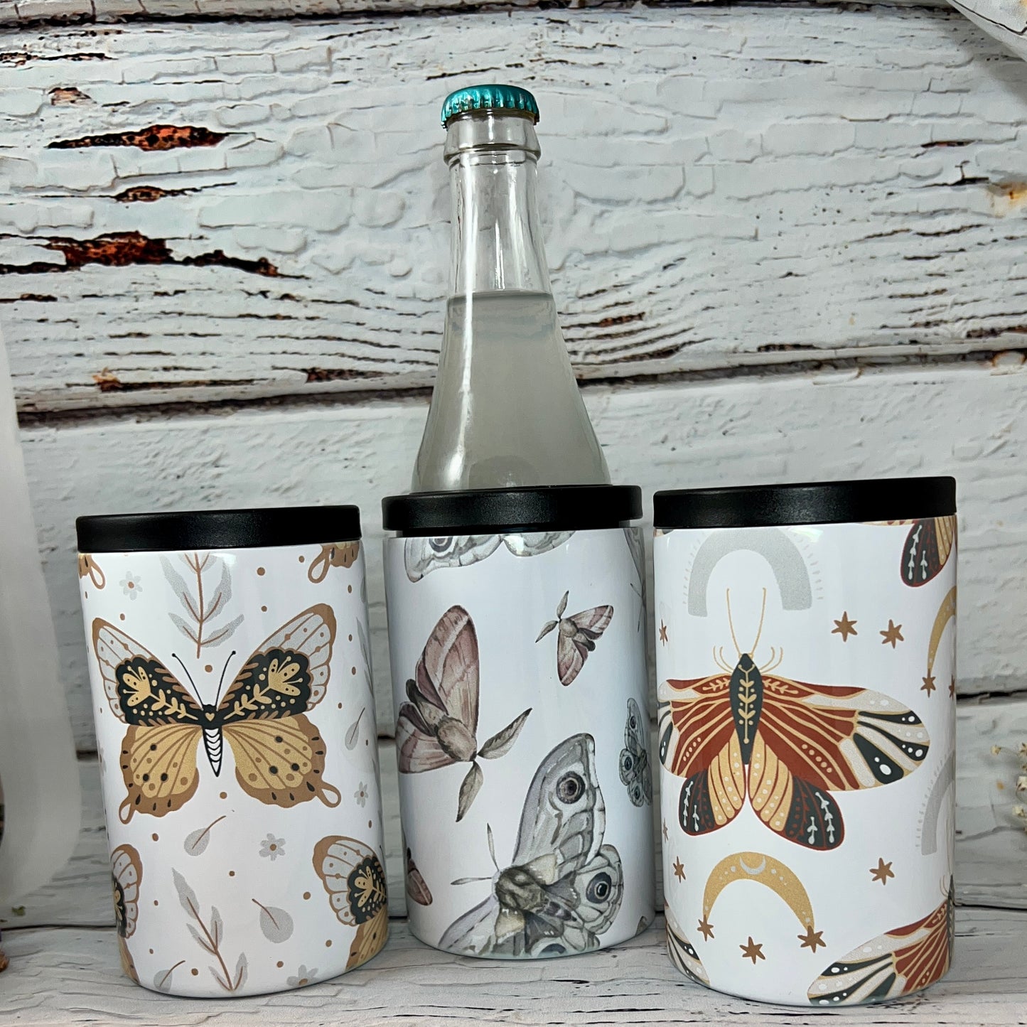 Cooler bottle/can/cup 12oz - Boho Mystic Moths