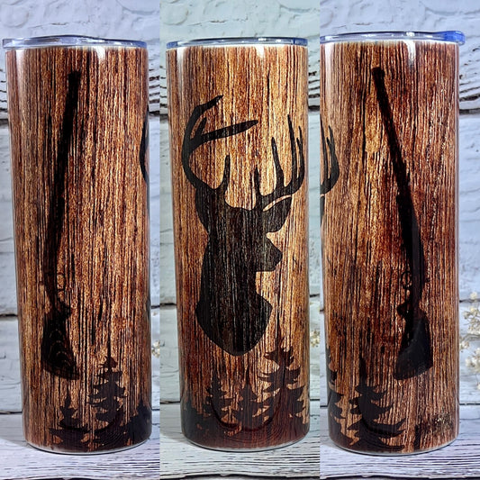 Tumbler 20 oz skinny - Barn wood and deer head