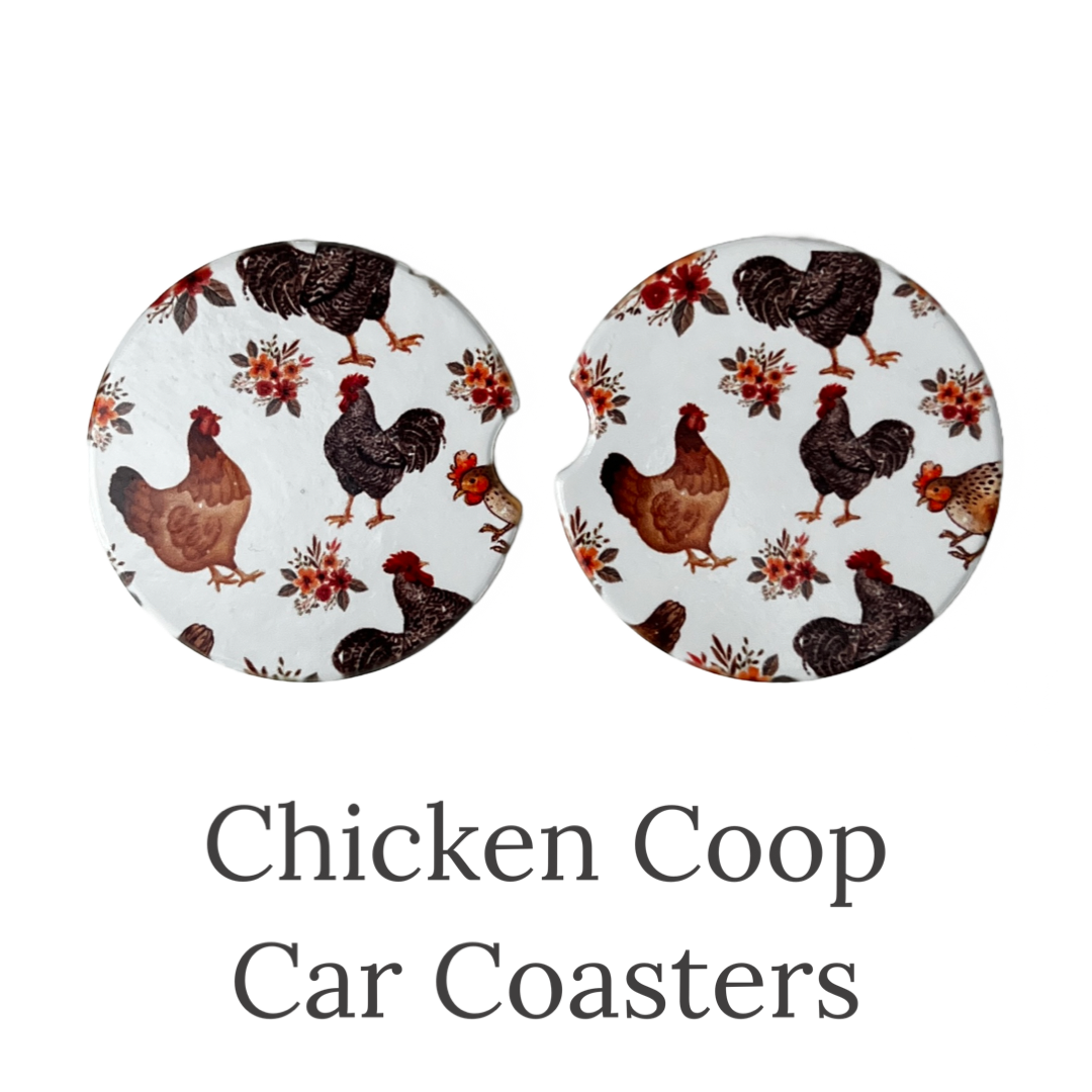 Ceramic car coaster set - Chickens