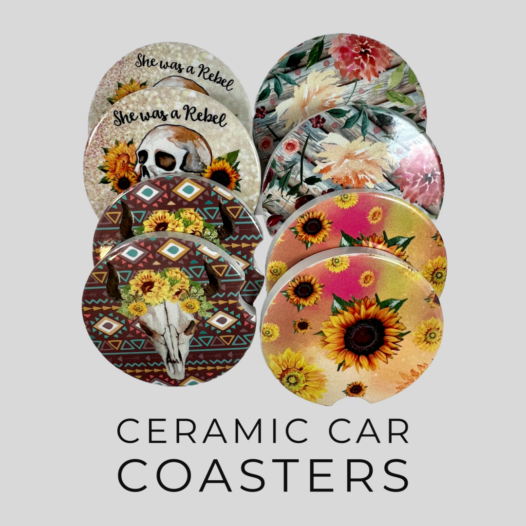 Ceramic car coaster set Floral Fence