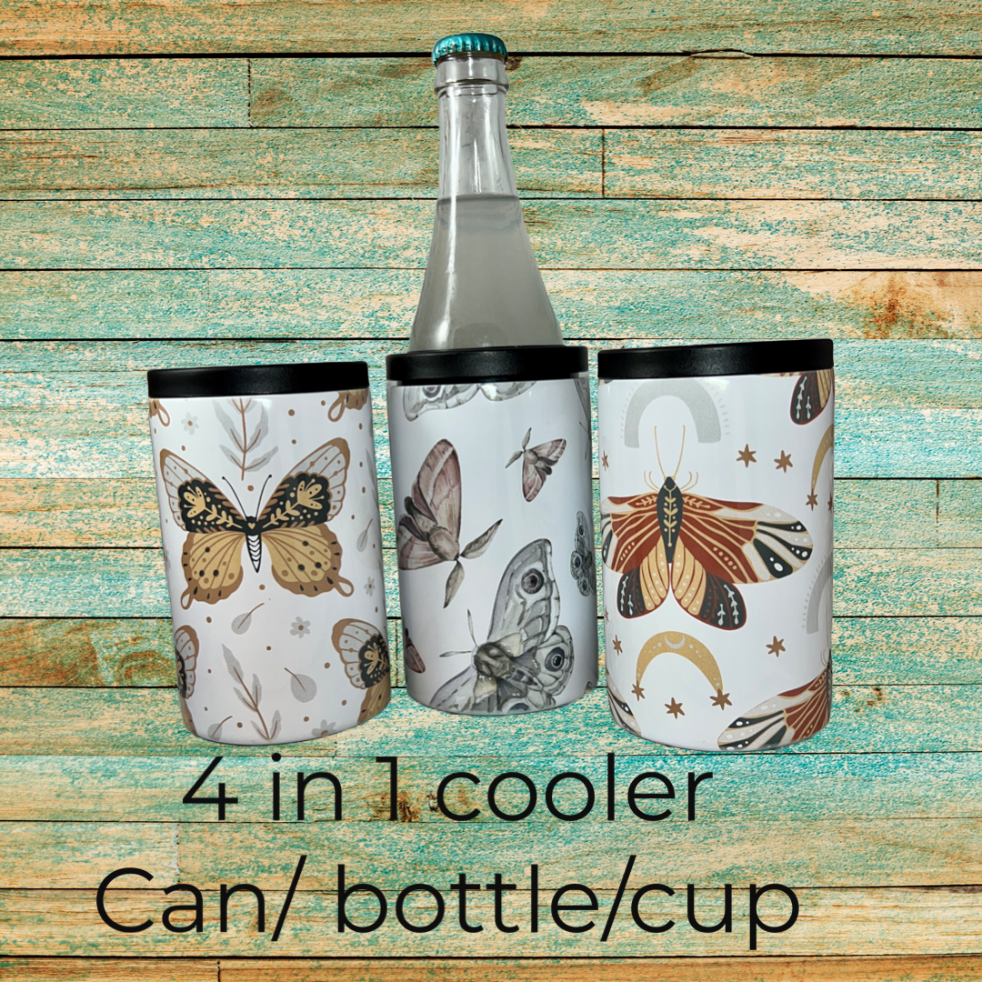 Cooler bottle/can/cup 12oz - Boho Mystic Moths